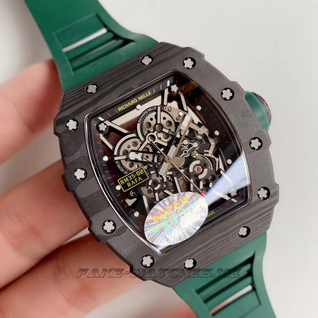 Richard Mille RM035-02 Forged Carbon Case KVF Best Edition Skeleton Dial Green Crown on Green Rubber Strap